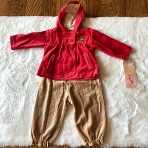 Baby girl two piece outfit hooded shirt size 6-9 months red and beige